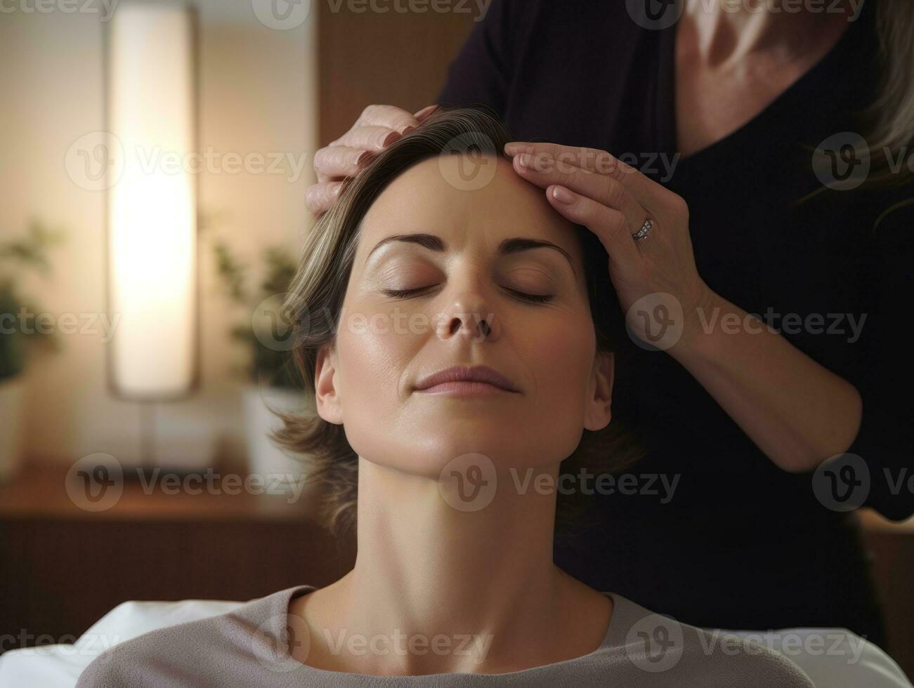 Female doctor carefully examines a patient in her office AI Generative photo