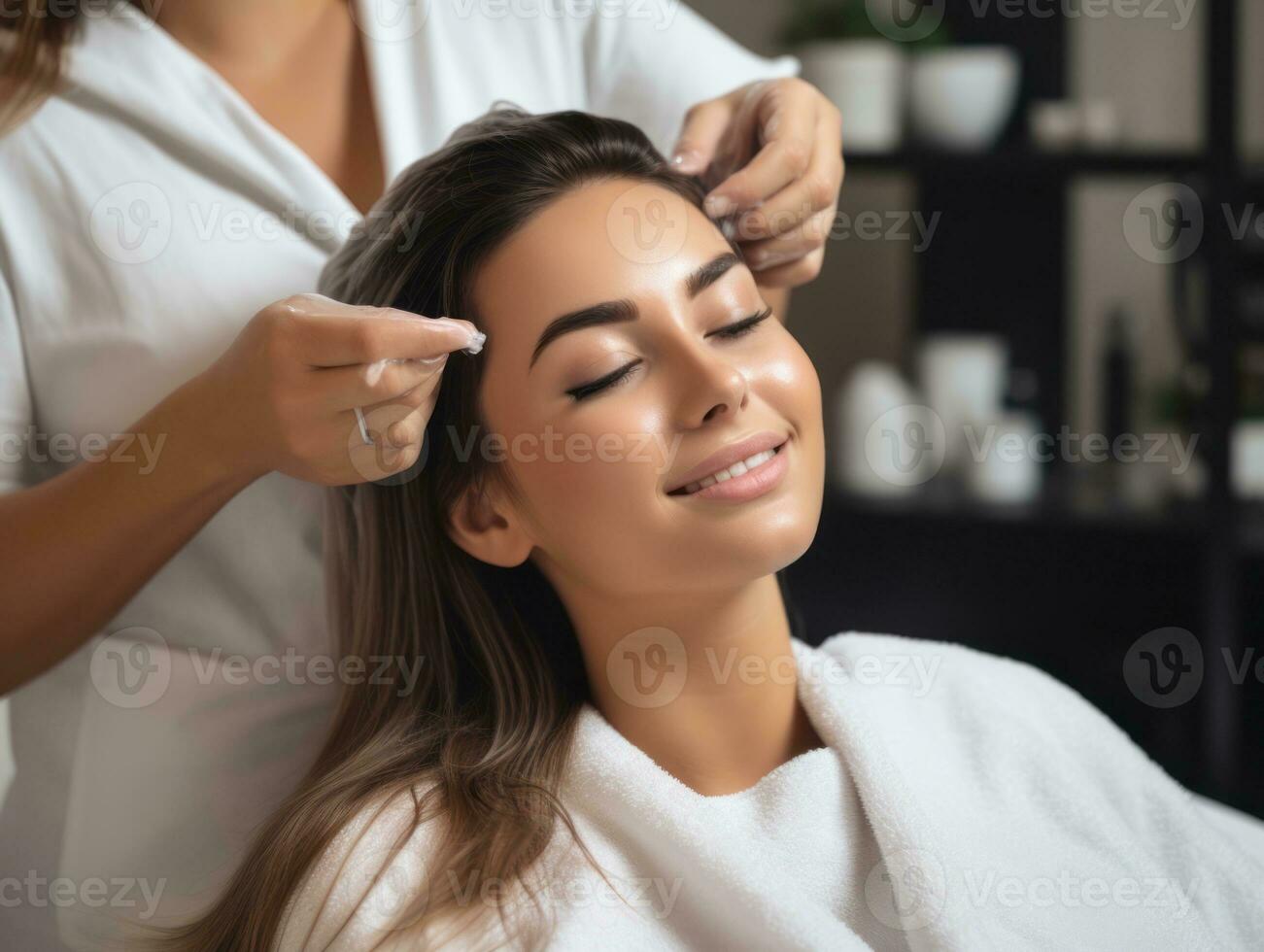 Female doctor carefully examines a patient in her office AI Generative photo