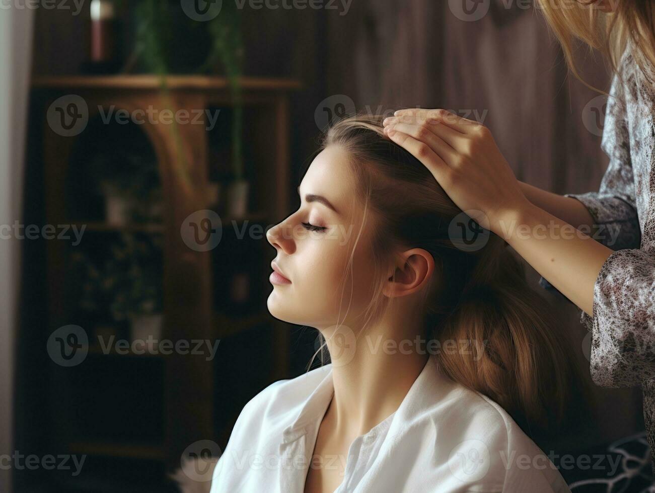 Female doctor carefully examines a patient in her office AI Generative photo