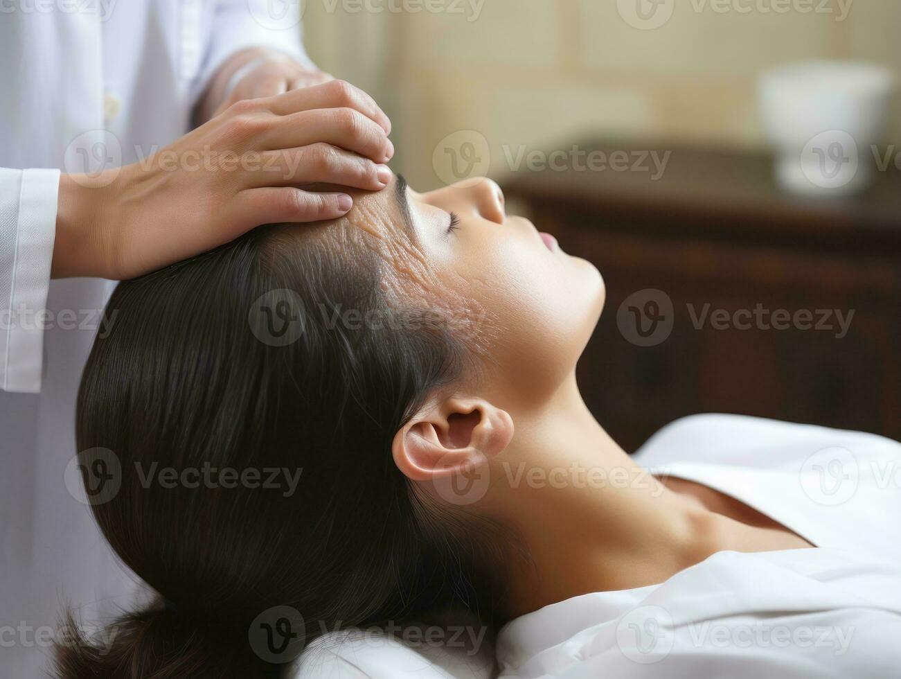 Female doctor carefully examines a patient in her office AI Generative photo