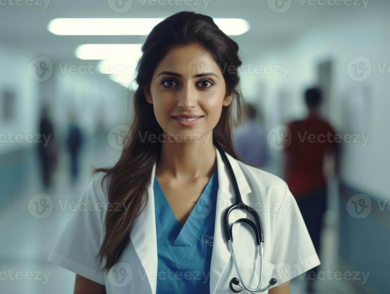 Female doctor carefully examines a patient in her office AI Generative photo