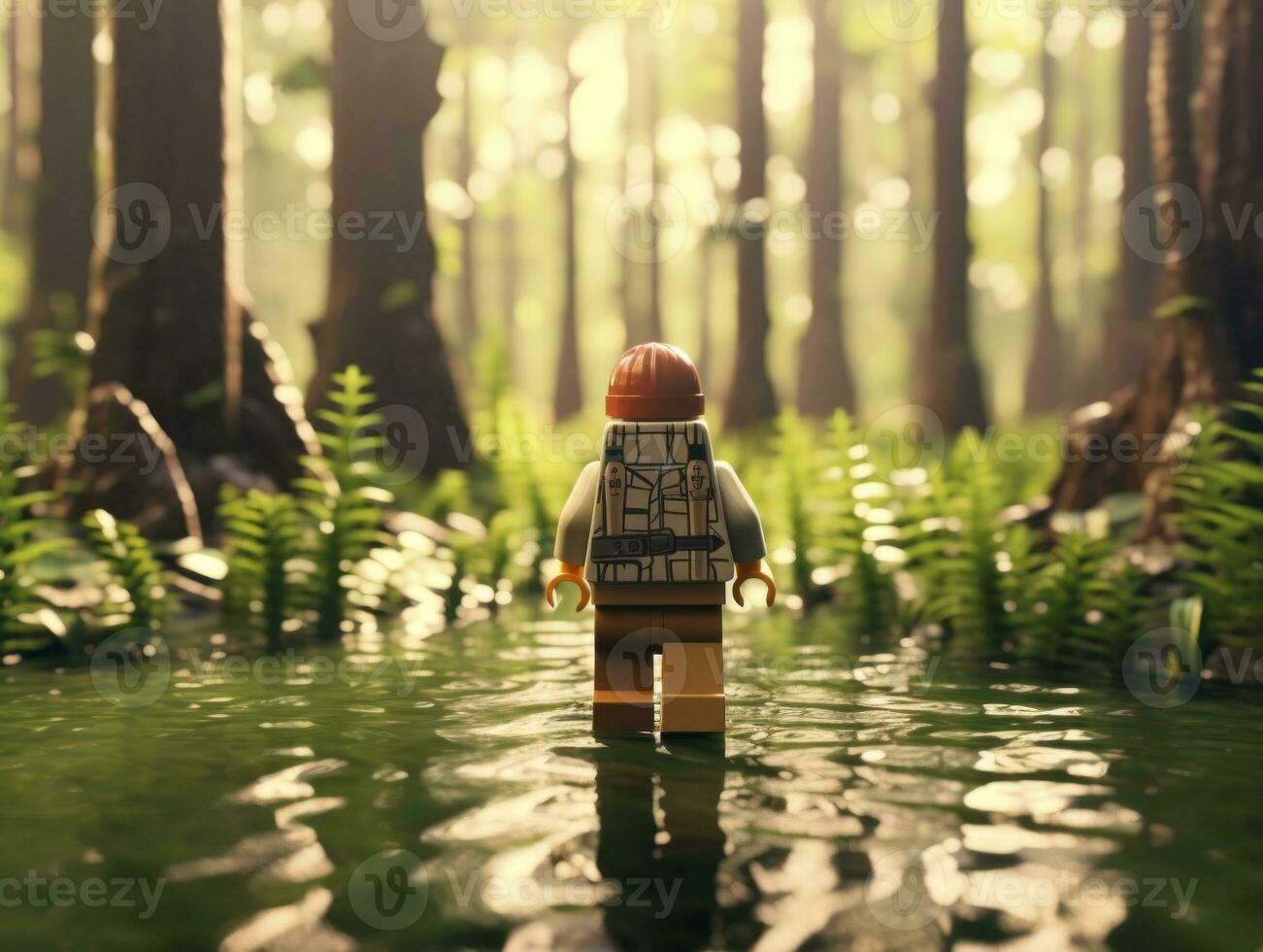 Lego character embarking on epic adventures with friends AI Generative photo