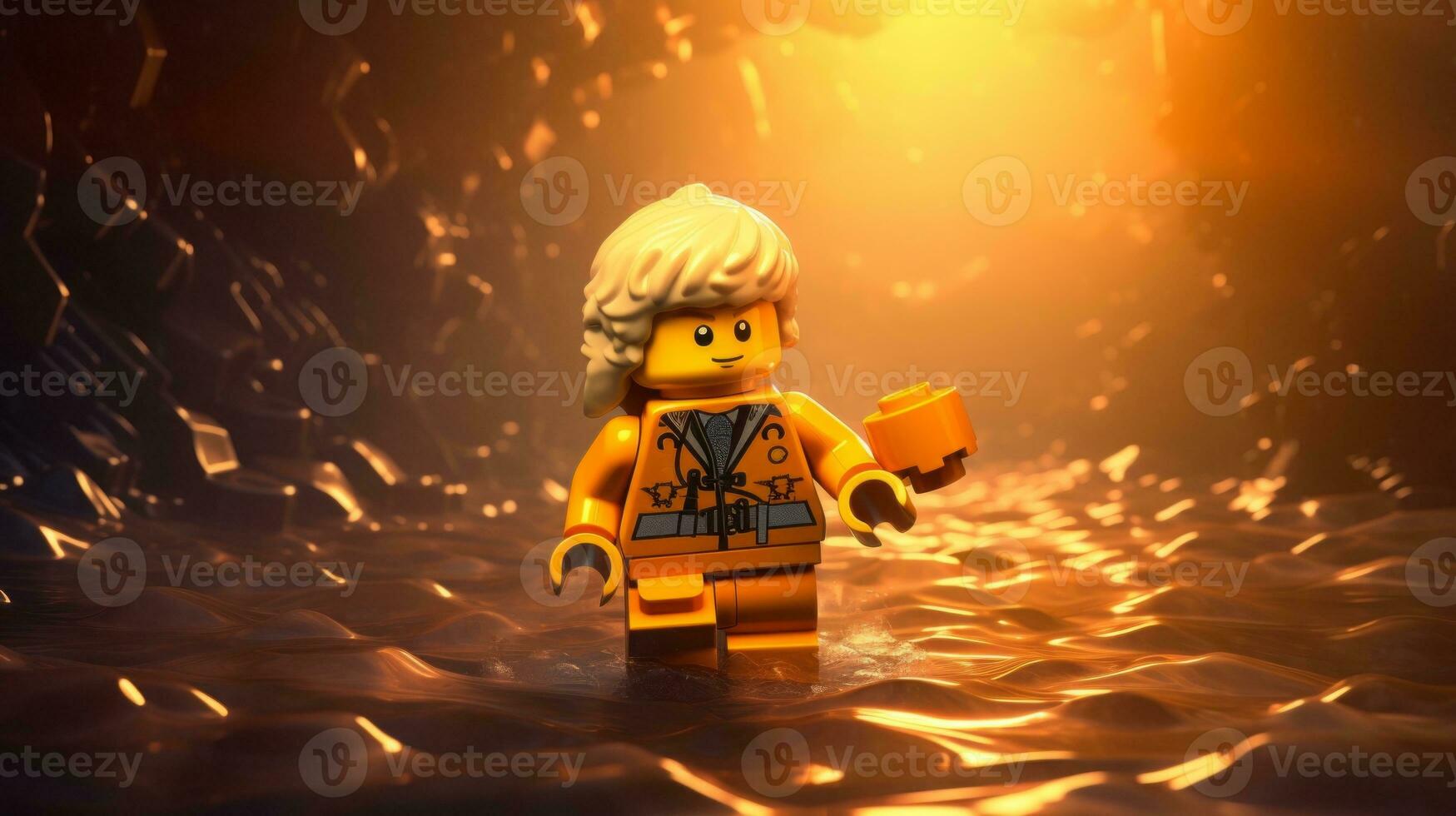 Lego character embarking on epic adventures with friends AI Generative photo