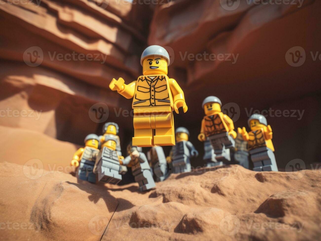 Lego personaje embarcarse en épico aventuras con amigos ai generativo foto