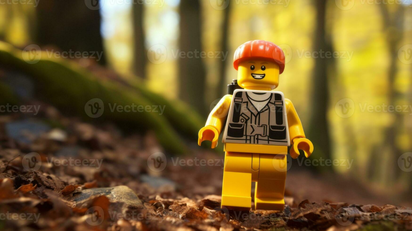 Lego character embarking on epic adventures with friends AI Generative photo