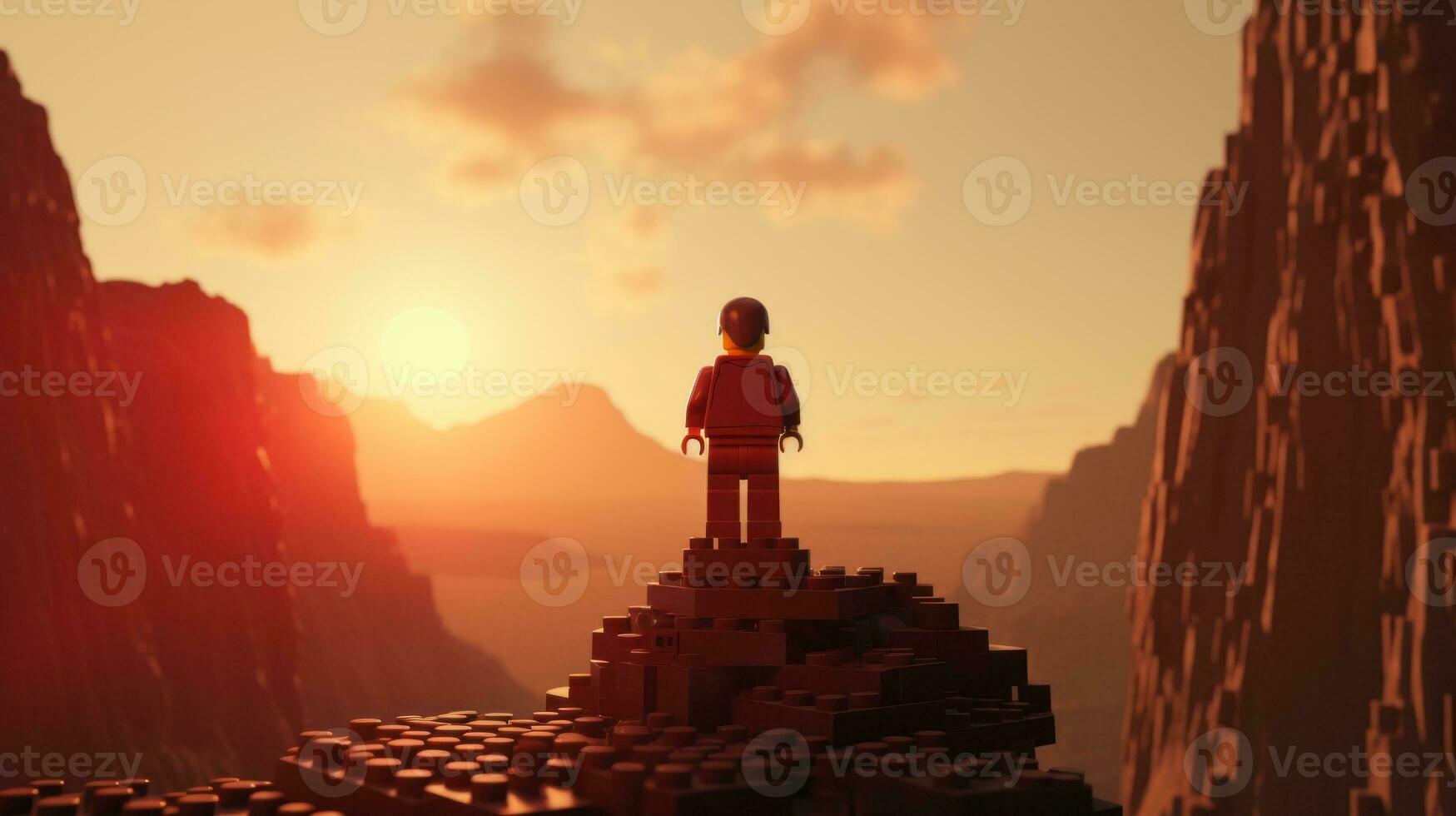 Lego character embarking on epic adventures with friends AI Generative photo