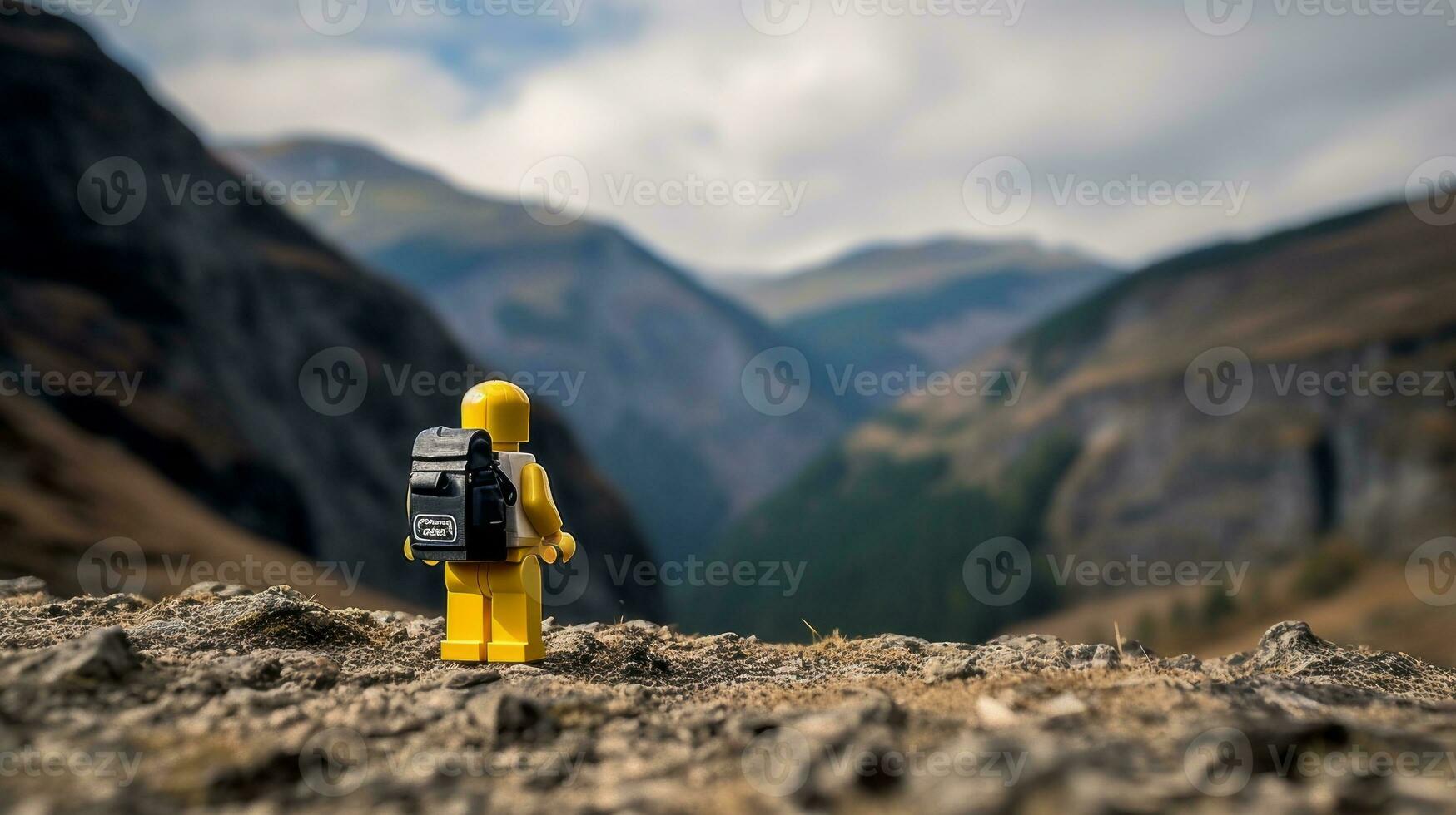 Lego character embarking on epic adventures with friends AI Generative photo