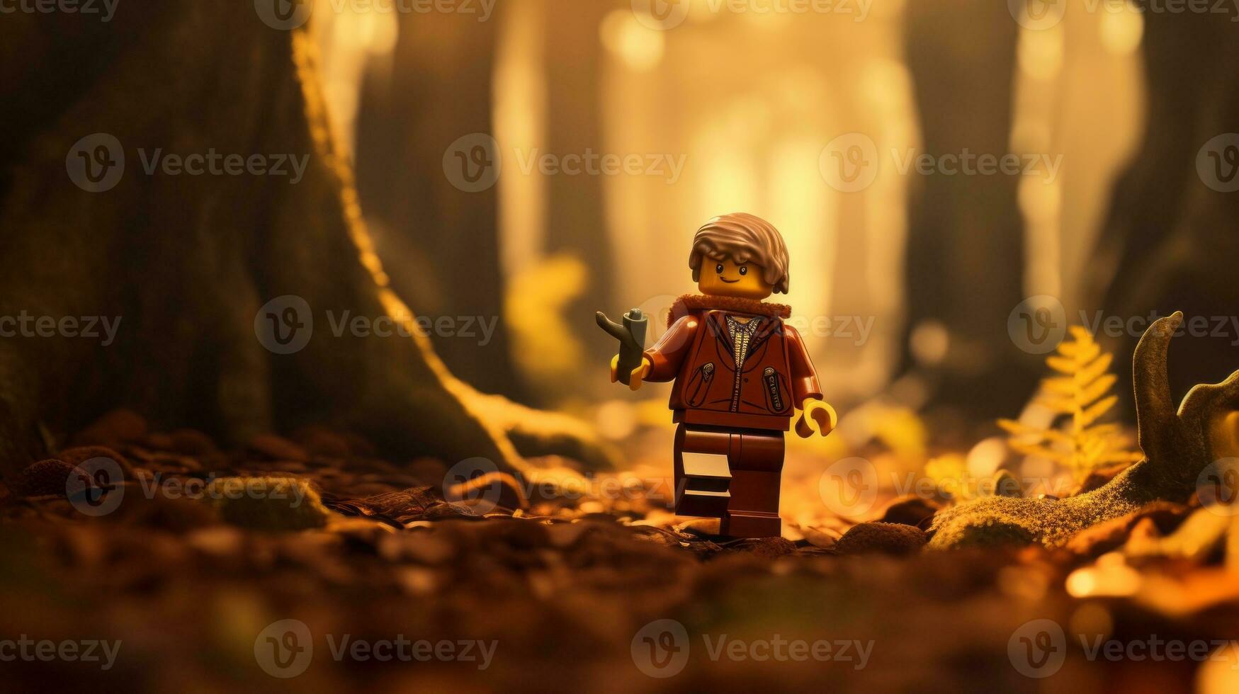 Lego character embarking on epic adventures with friends AI Generative photo