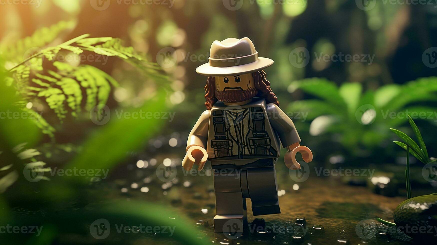 Lego character embarking on epic adventures with friends AI Generative photo