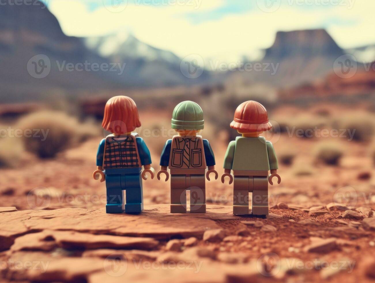 Lego character embarking on epic adventures with friends AI Generative photo