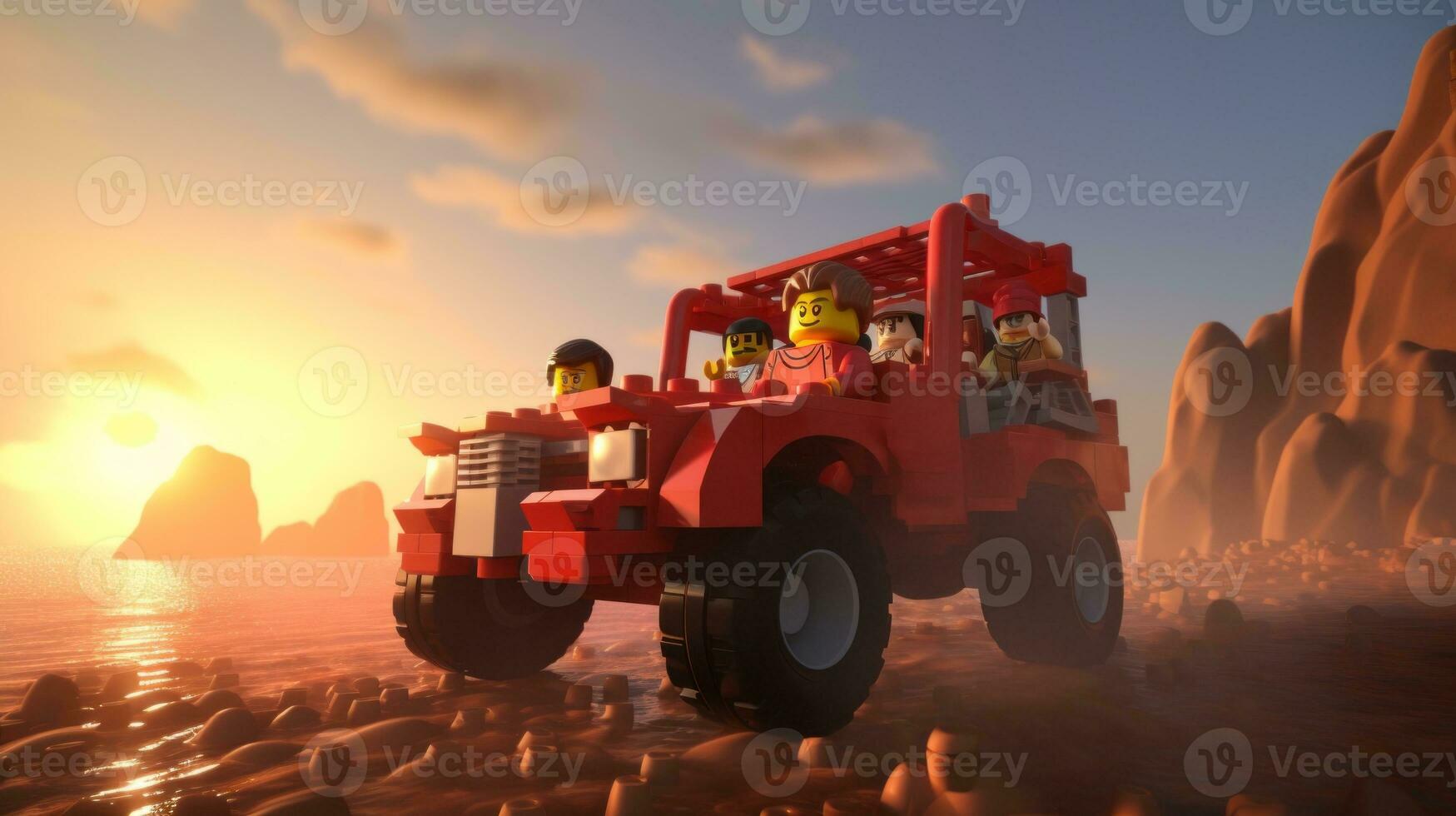 Lego personaje embarcarse en épico aventuras con amigos ai generativo foto