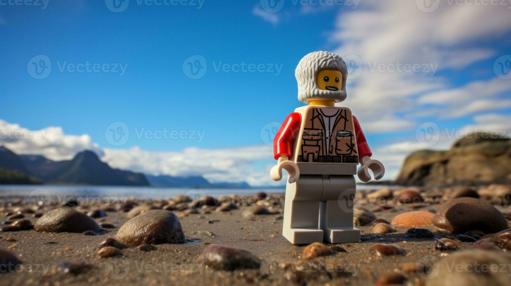 Lego character embarking on epic adventures with friends AI Generative photo