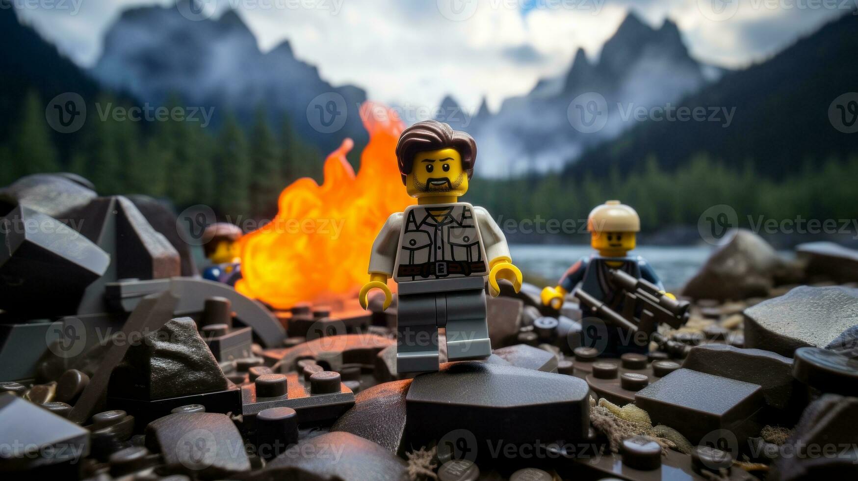 Lego personaje embarcarse en épico aventuras con amigos ai generativo foto