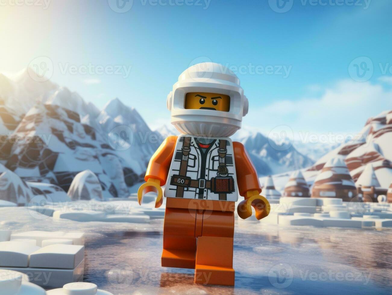 Lego character embarking on epic adventures with friends AI Generative photo