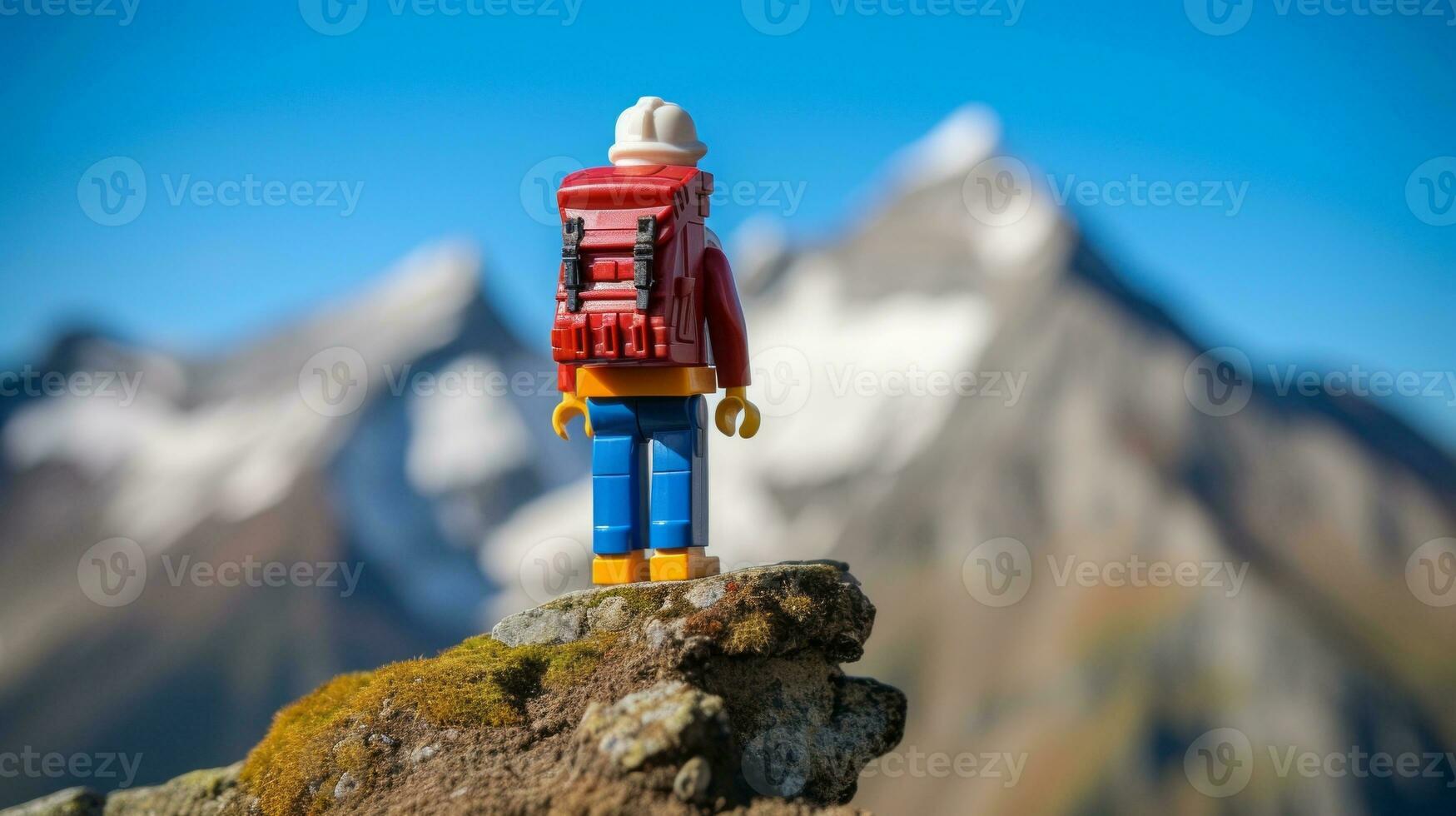 Lego character embarking on epic adventures with friends AI Generative photo