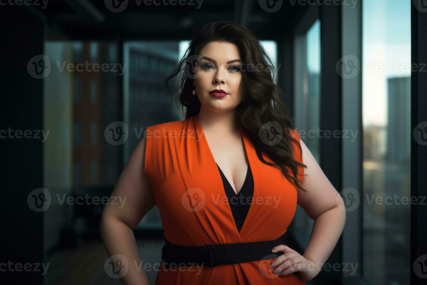 Stylish plus-size woman manager in a professional outfit AI Generative photo