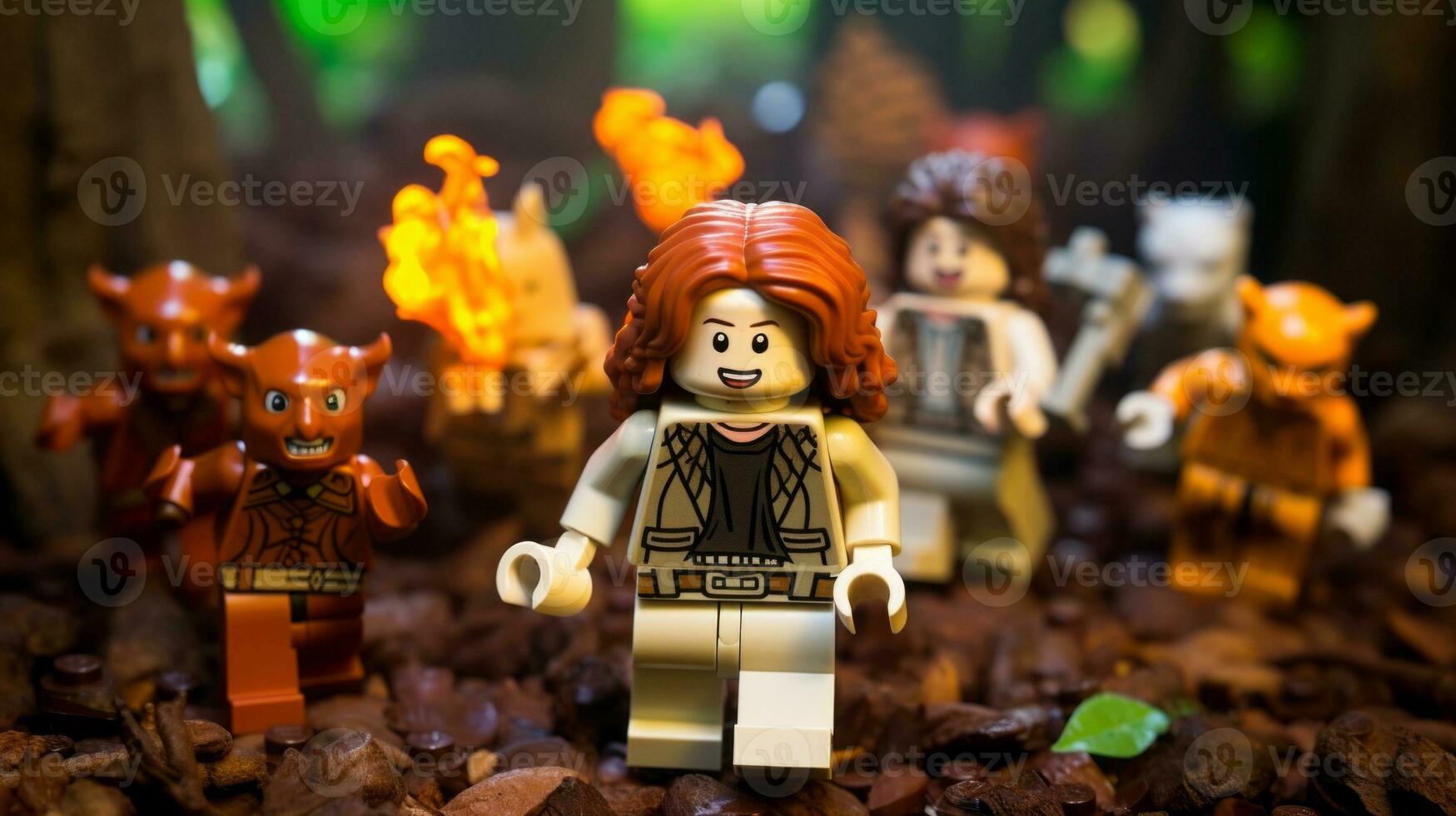 Lego personaje embarcarse en épico aventuras con amigos ai generativo foto