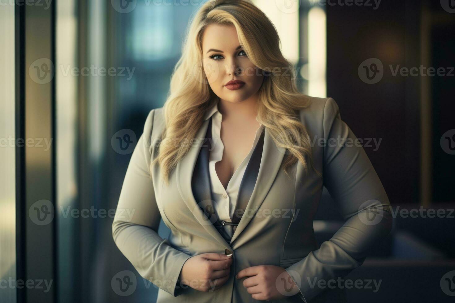 Stylish plus-size woman manager in a professional outfit AI Generative photo