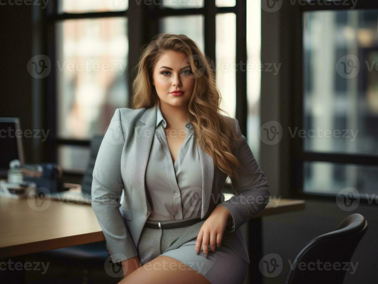 Stylish plus-size woman manager in a professional outfit AI Generative photo