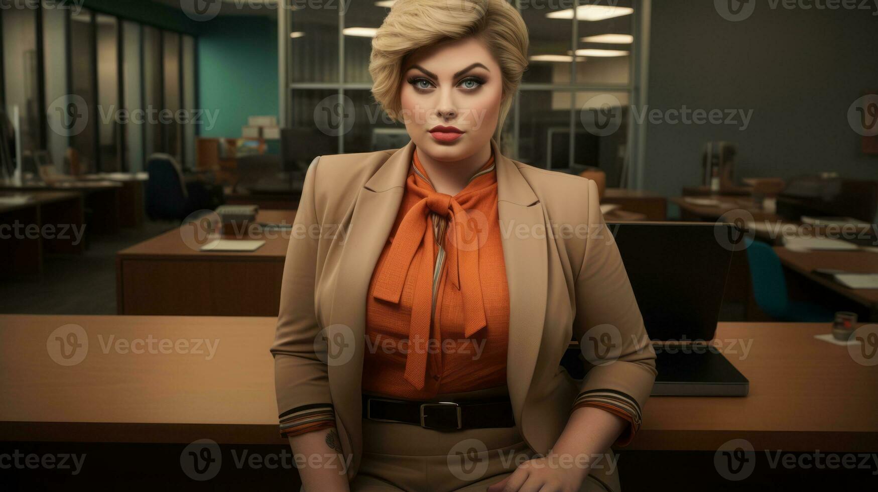 Stylish plus-size woman manager in a professional outfit AI Generative photo