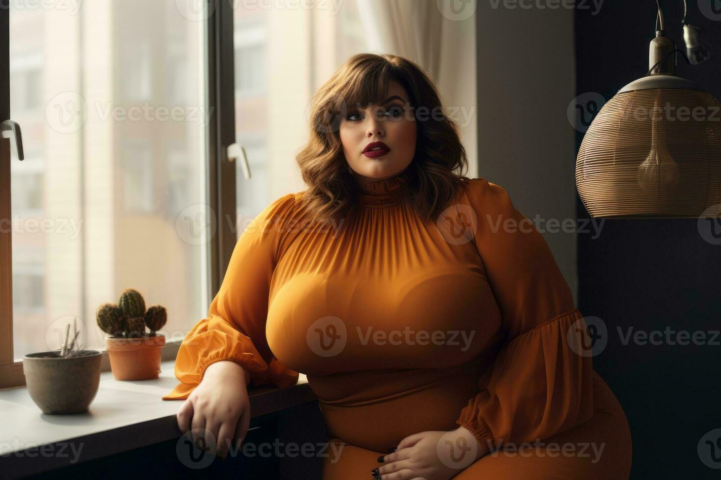 Stylish plus-size woman manager in a professional outfit AI Generative photo