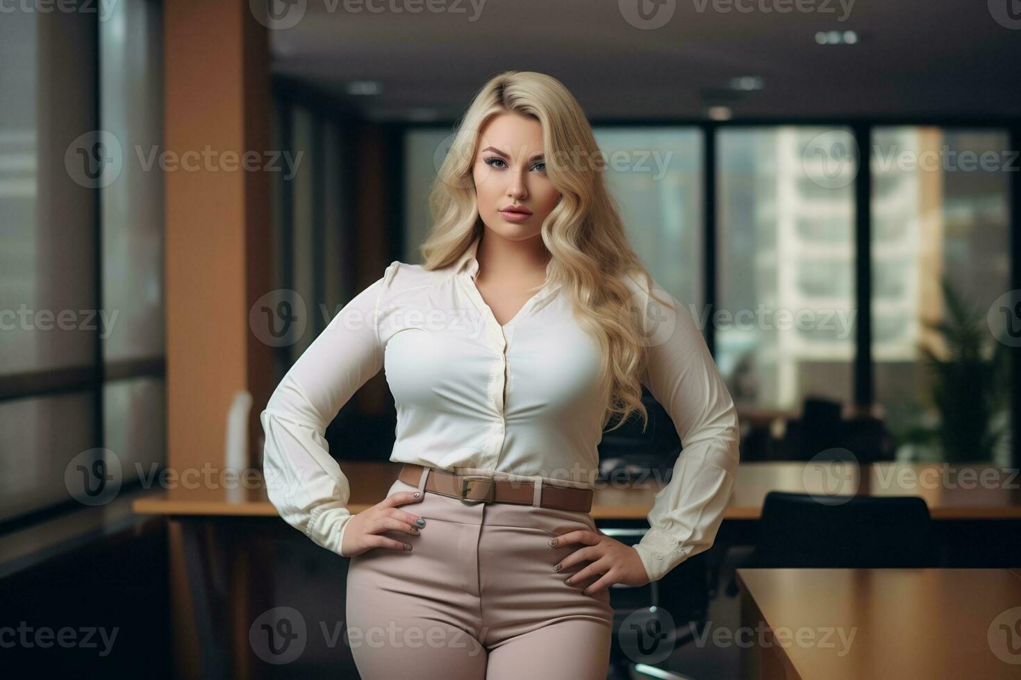 Stylish plus-size woman manager in a professional outfit AI Generative photo