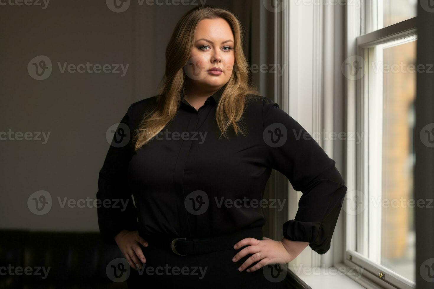 Stylish plus-size woman manager in a professional outfit AI Generative photo