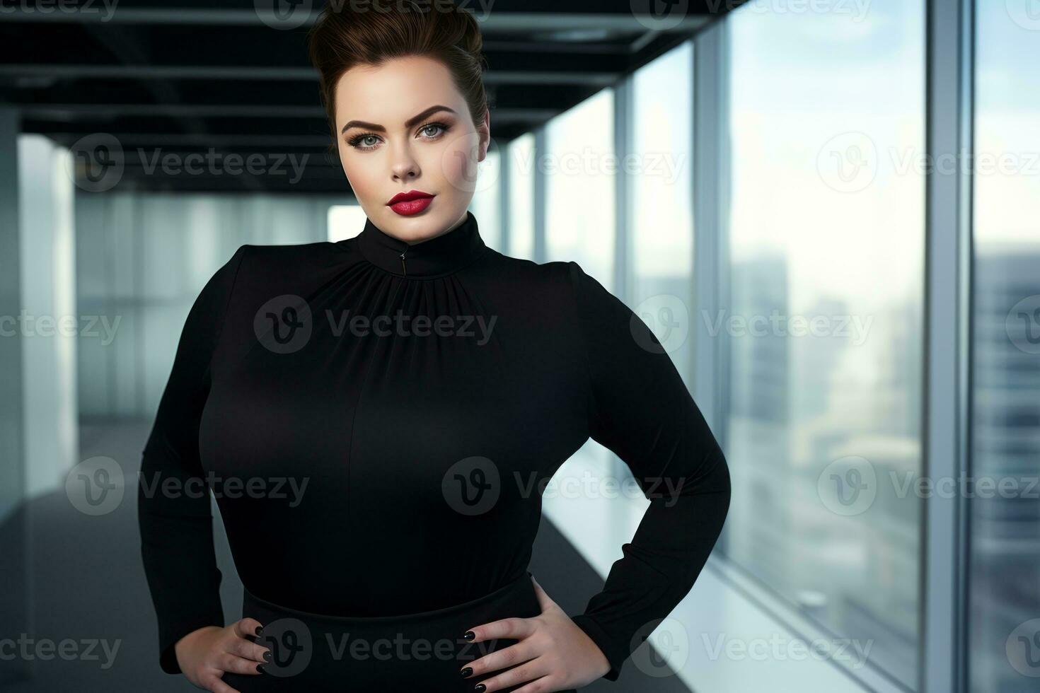 Stylish plus-size woman manager in a professional outfit AI Generative photo