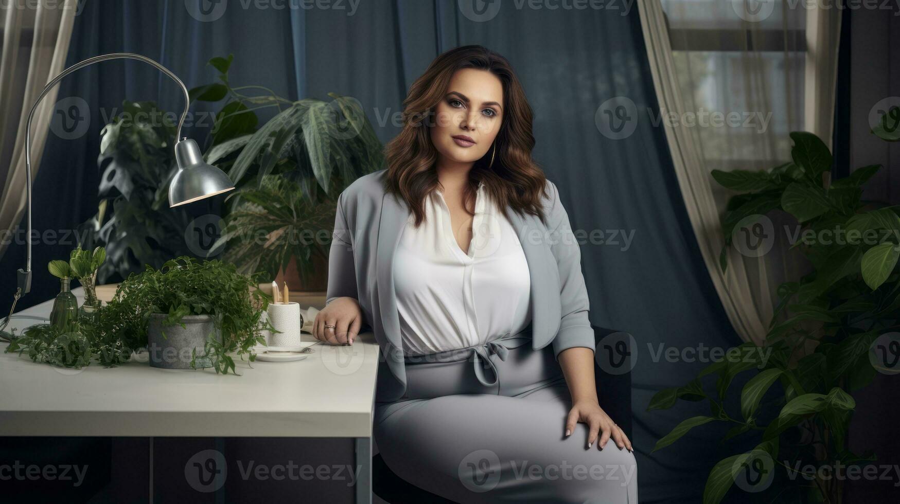 Stylish plus-size woman manager in a professional outfit AI Generative photo