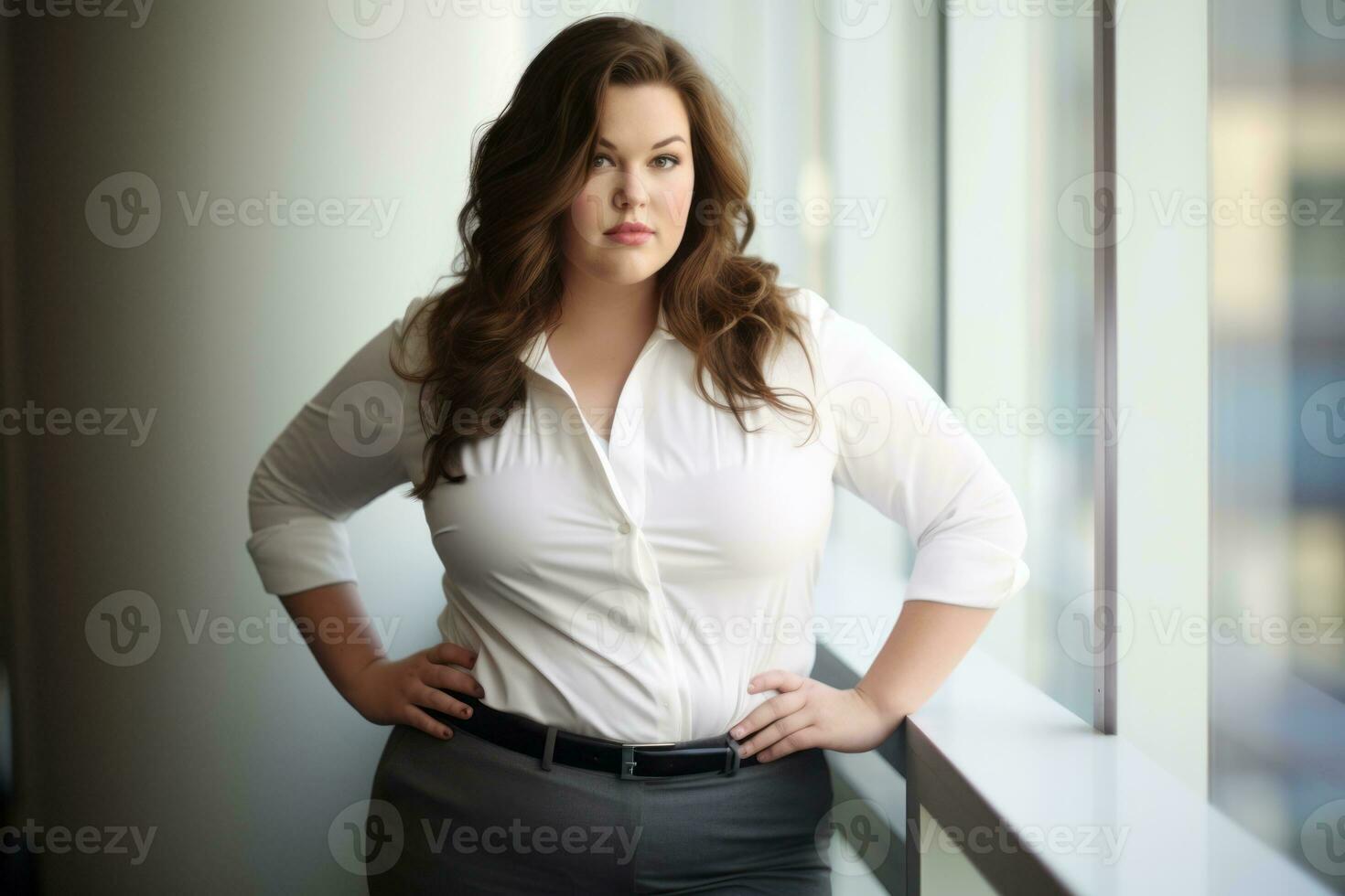 Stylish plus-size woman manager in a professional outfit AI Generative photo