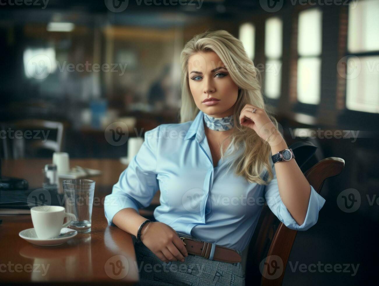 Stylish plus-size woman manager in a professional outfit AI Generative photo