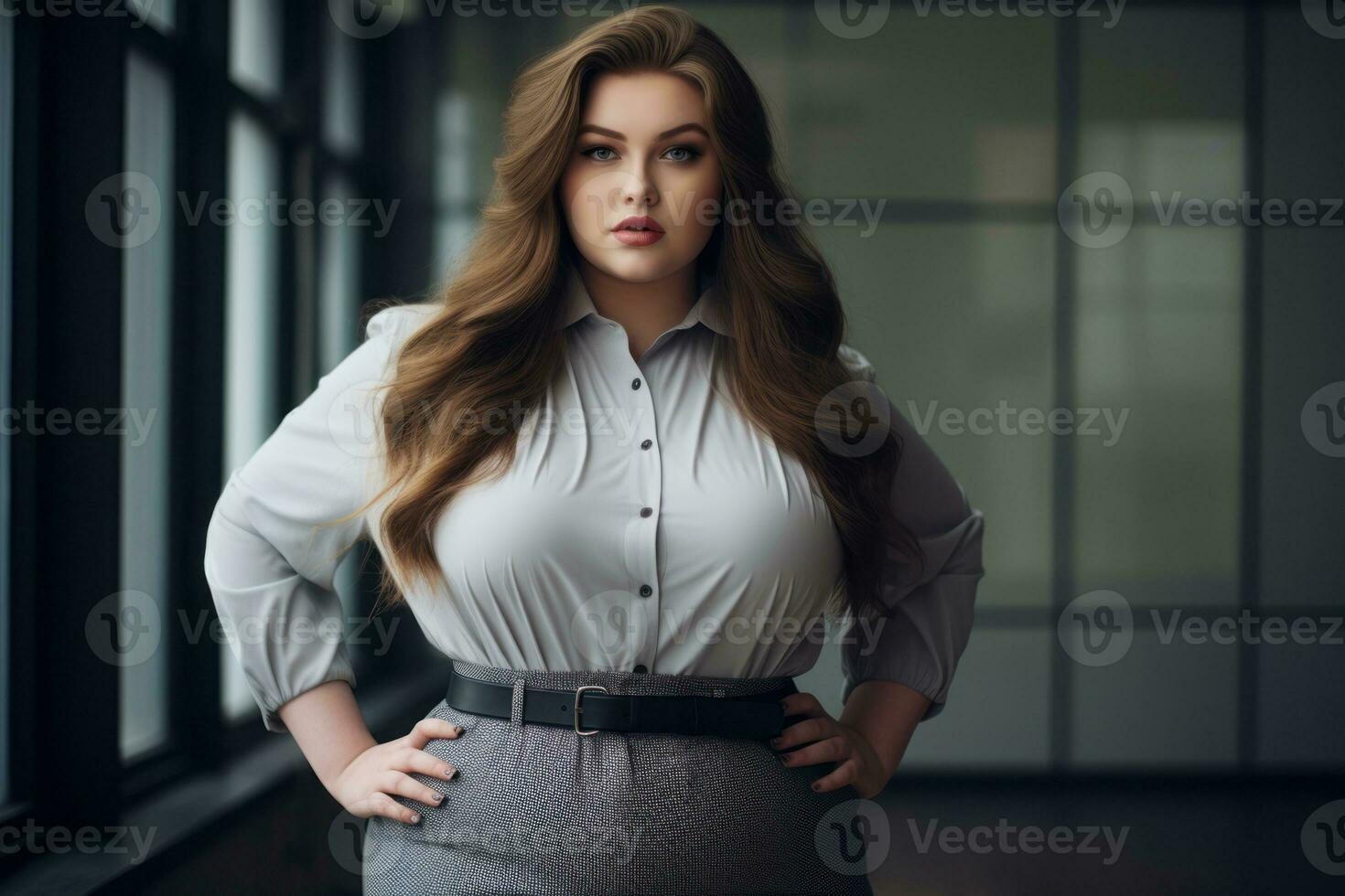 Stylish plus-size woman manager in a professional outfit AI Generative photo