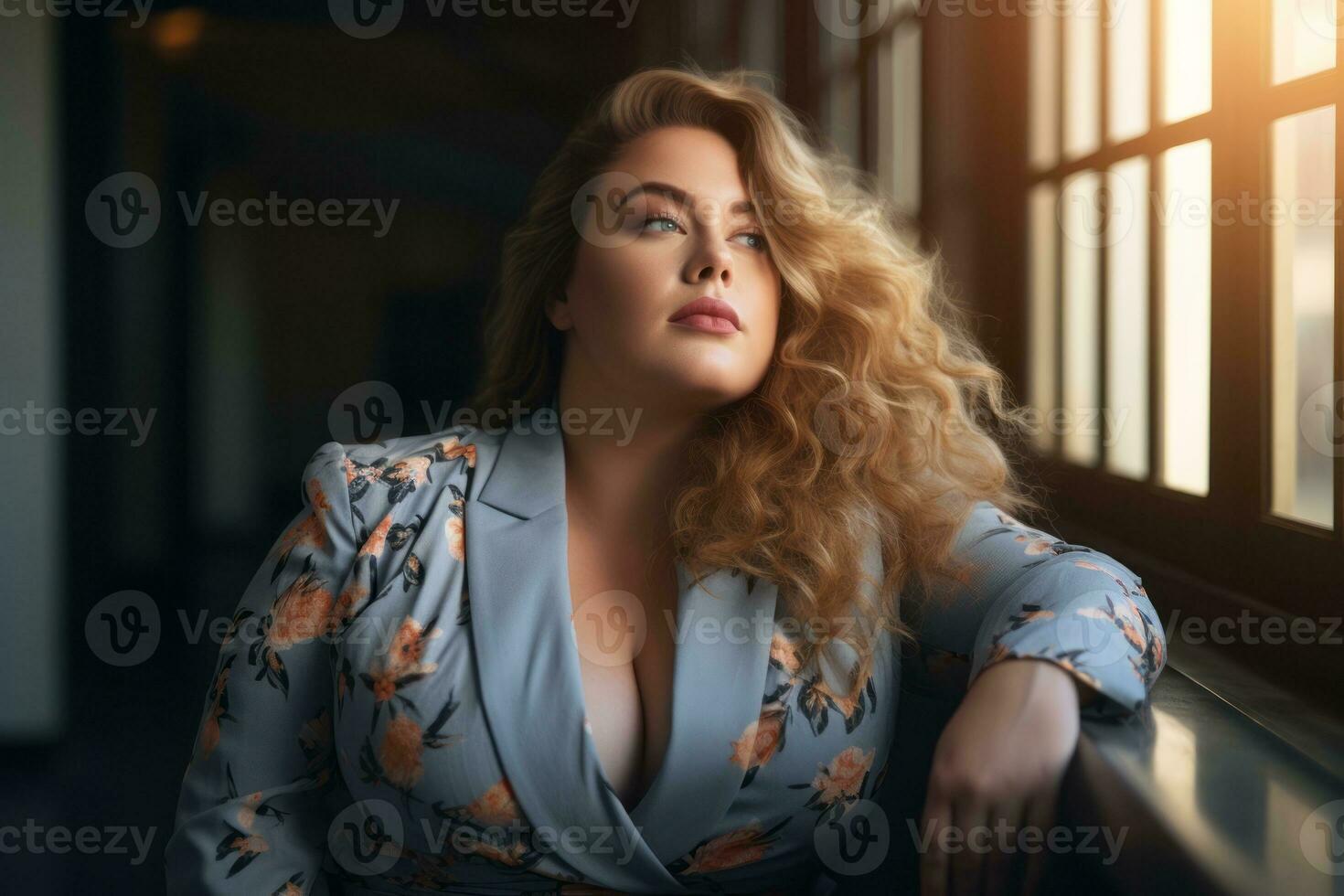 Stylish plus-size woman manager in a professional outfit AI Generative photo