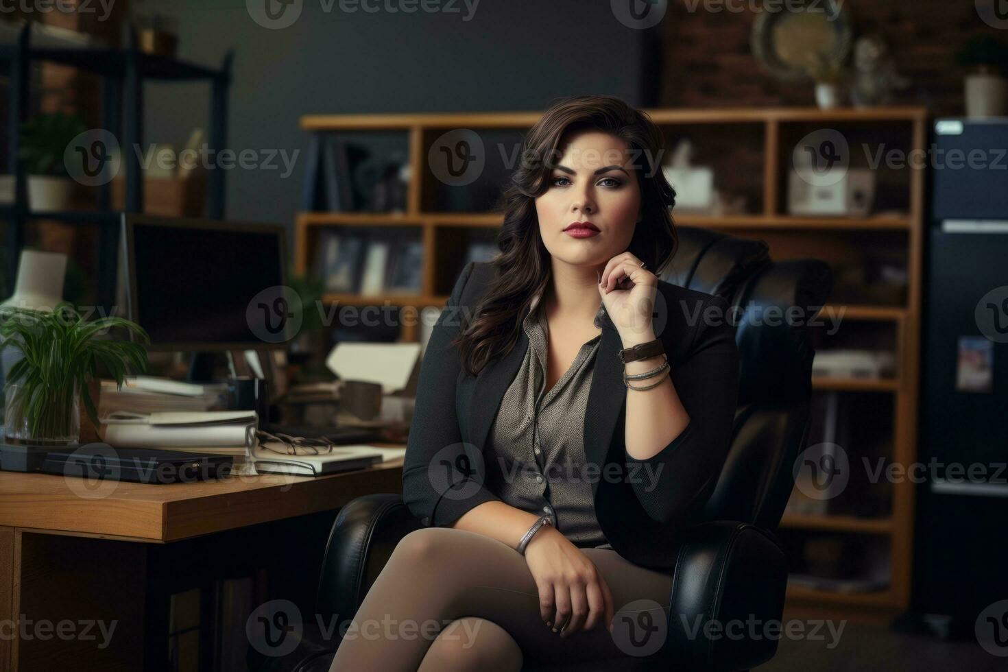 Stylish plus-size woman manager in a professional outfit AI Generative photo