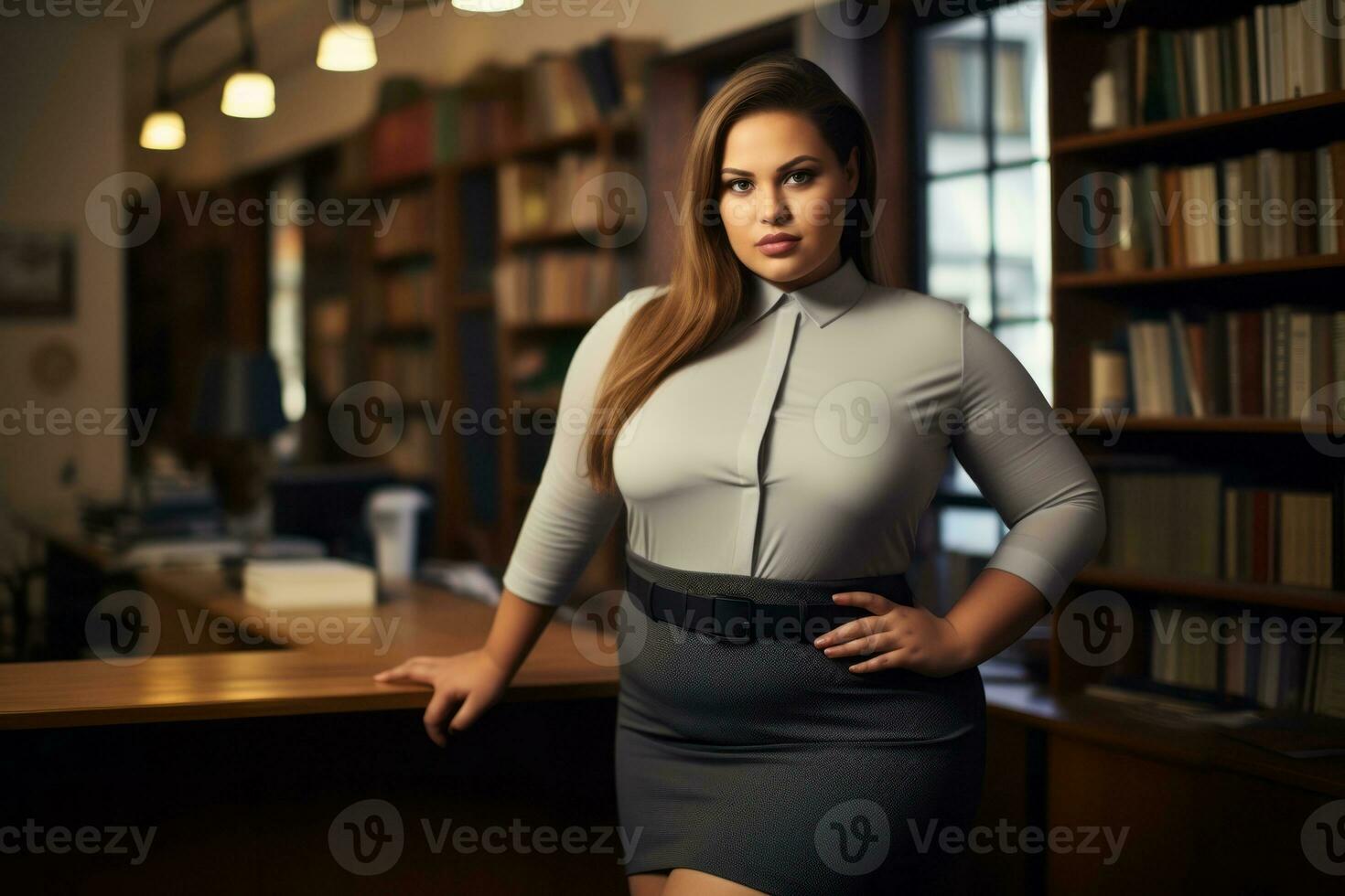 Stylish plus-size woman manager in a professional outfit AI Generative photo