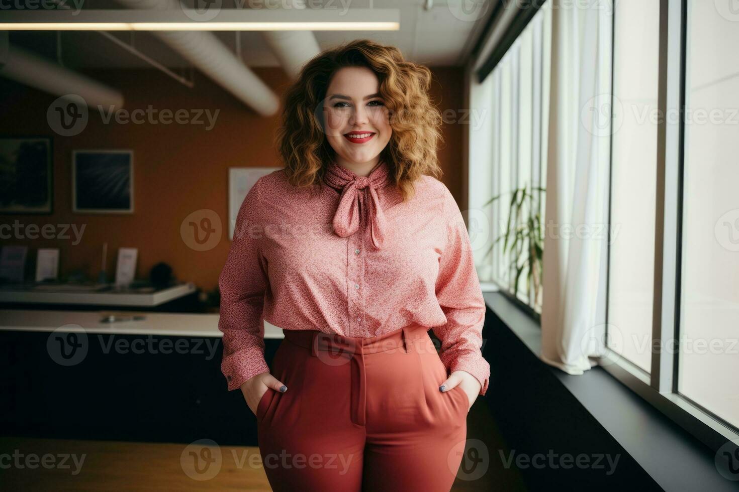 Stylish plus-size woman manager in a professional outfit AI Generative photo