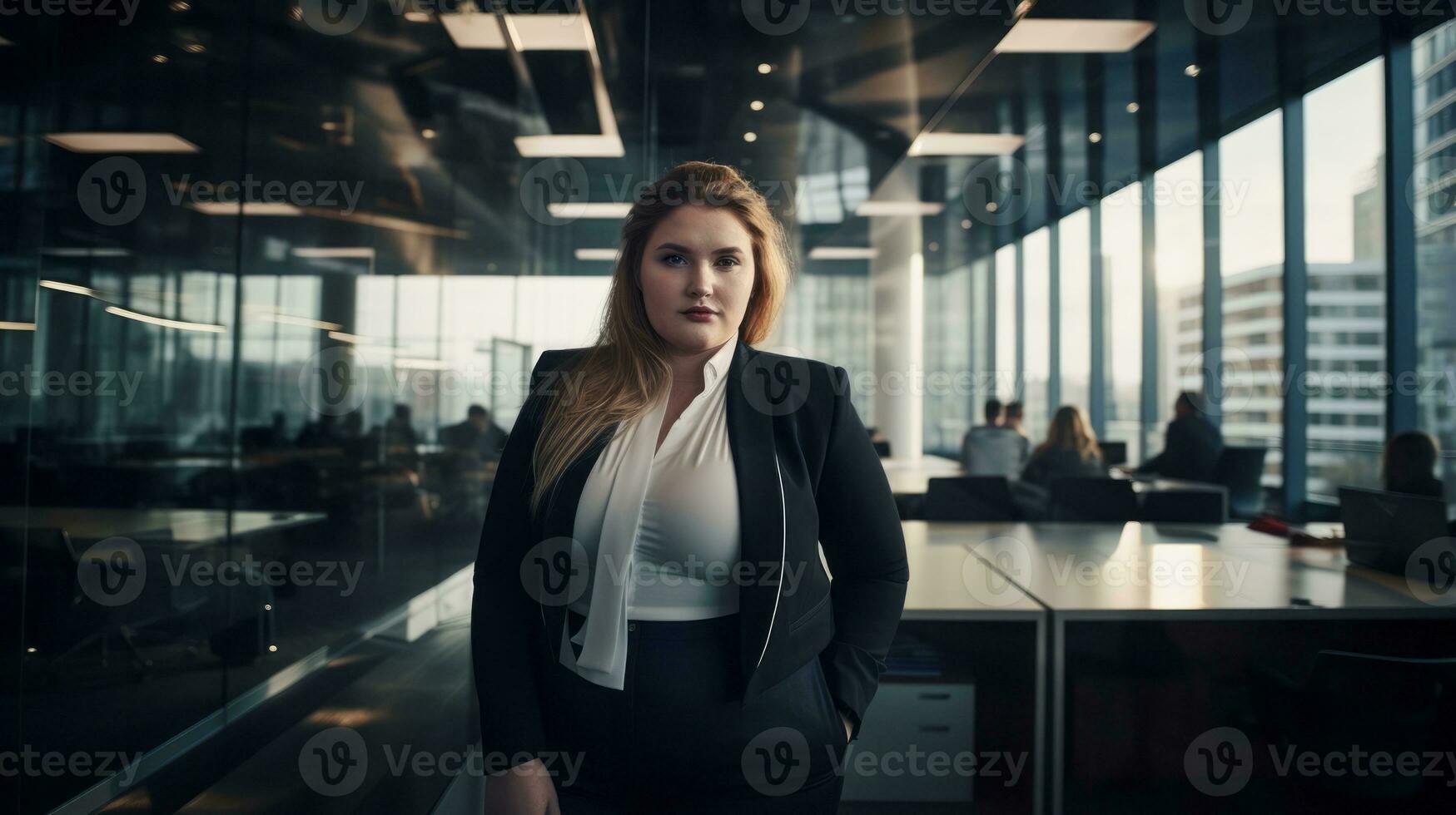 Stylish plus-size woman manager in a professional outfit AI Generative photo