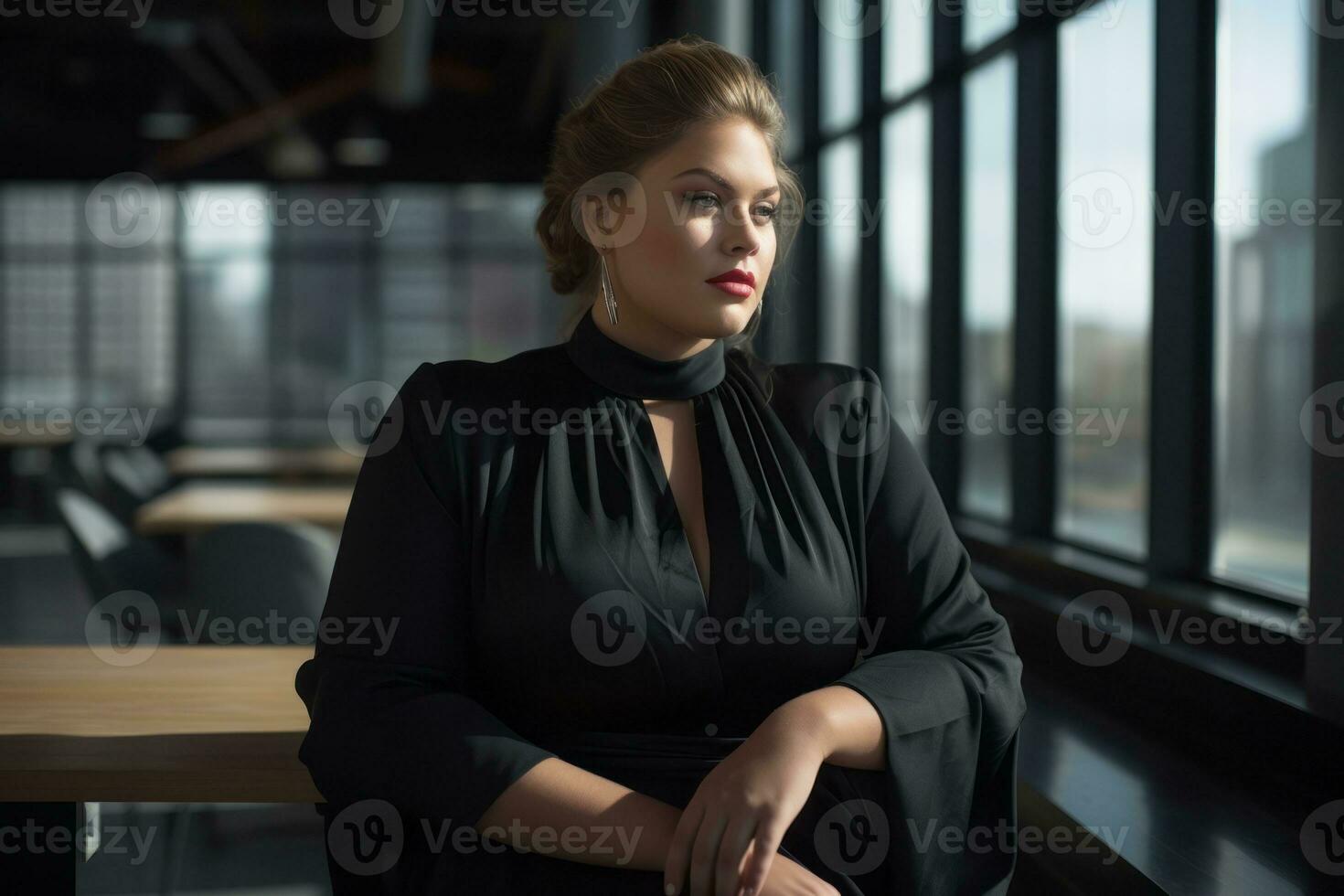 Stylish plus-size woman manager in a professional outfit AI Generative photo