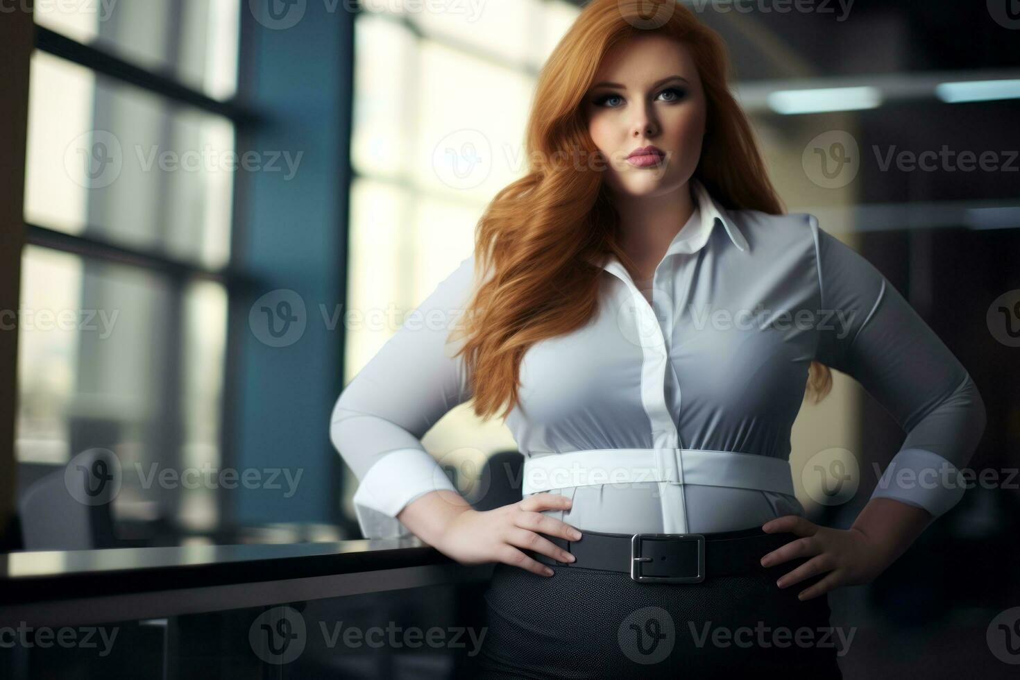 Stylish plus-size woman manager in a professional outfit AI Generative photo