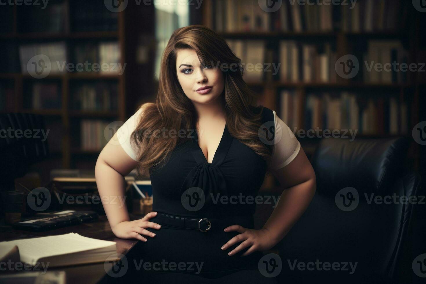 Stylish plus-size woman manager in a professional outfit AI Generative photo