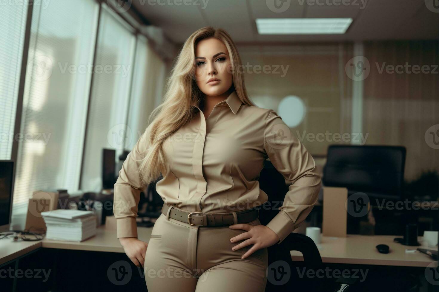 Stylish plus-size woman manager in a professional outfit AI Generative photo