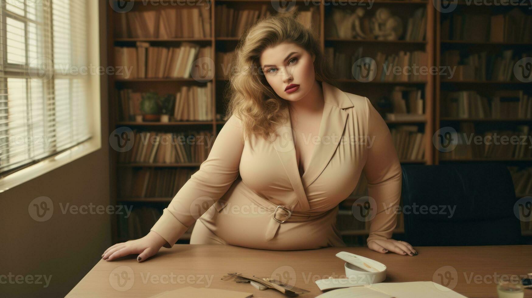 Stylish plus-size woman manager in a professional outfit AI Generative photo