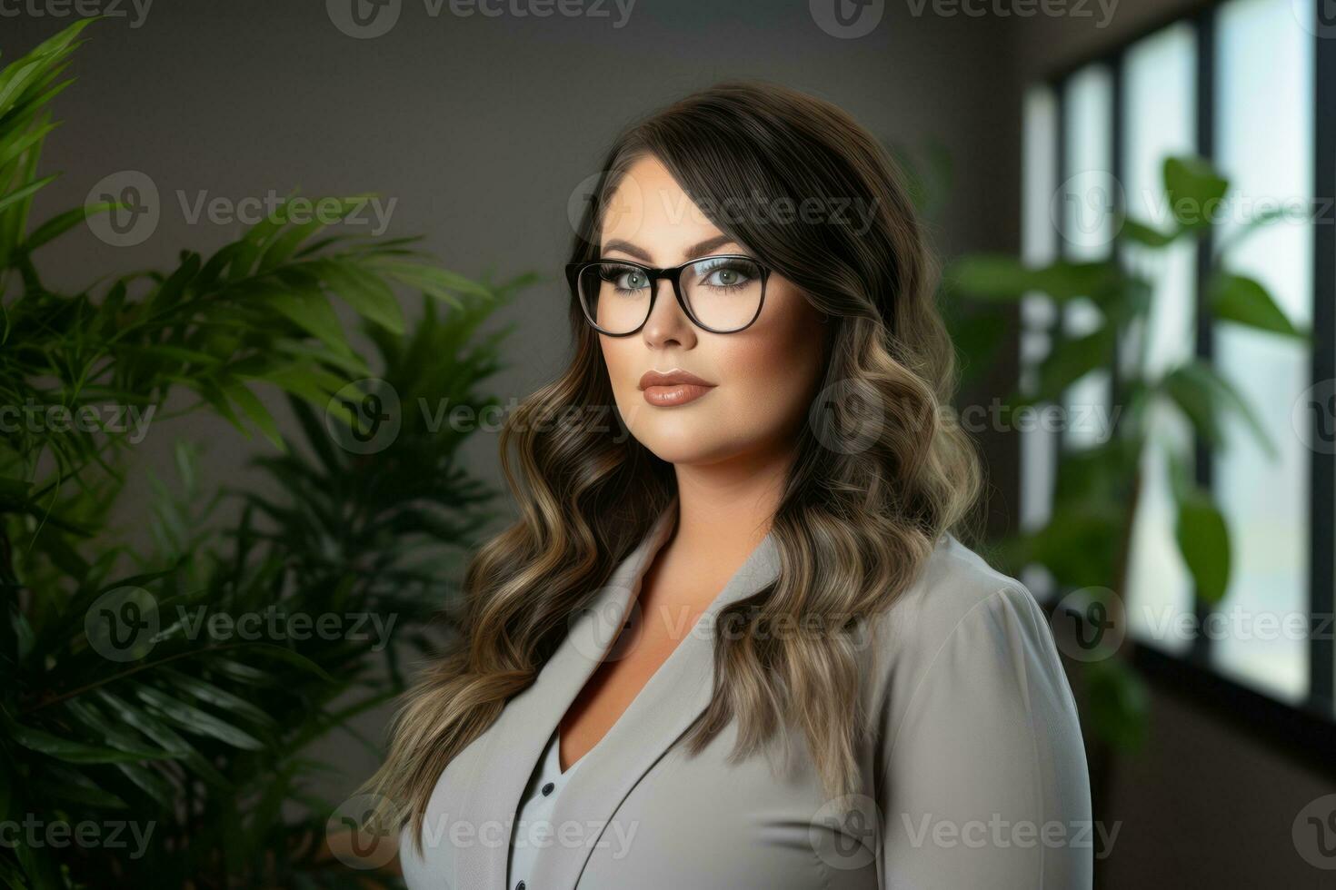 Stylish plus-size woman manager in a professional outfit AI Generative photo