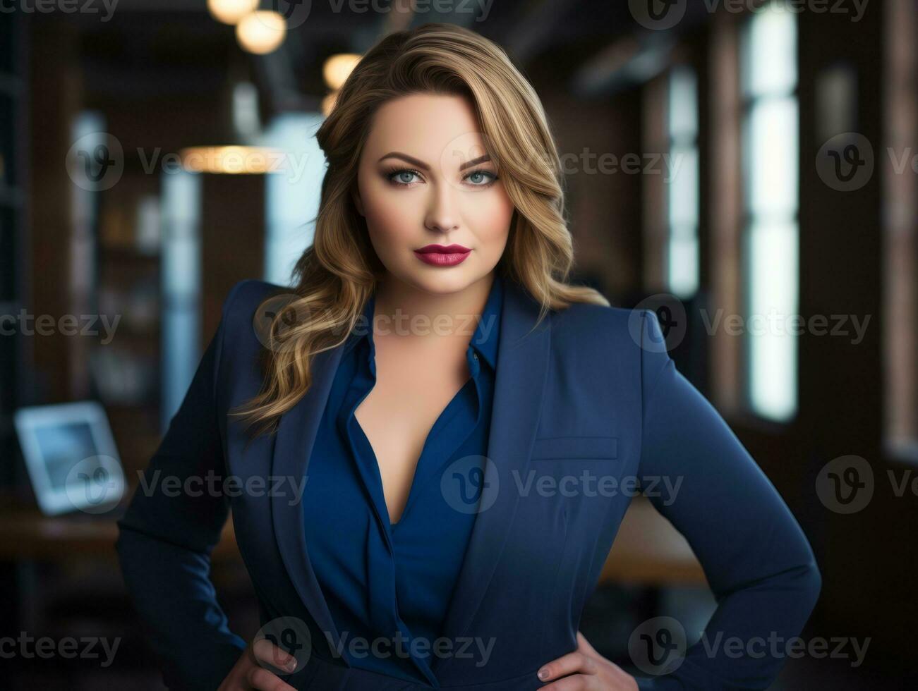 Stylish plus-size woman manager in a professional outfit AI Generative photo