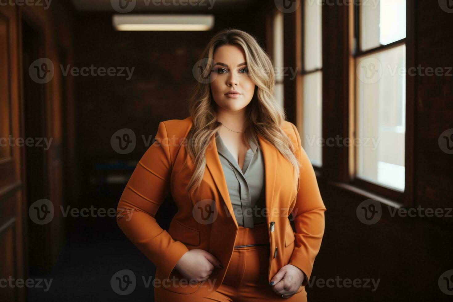 Stylish plus-size woman manager in a professional outfit AI Generative photo