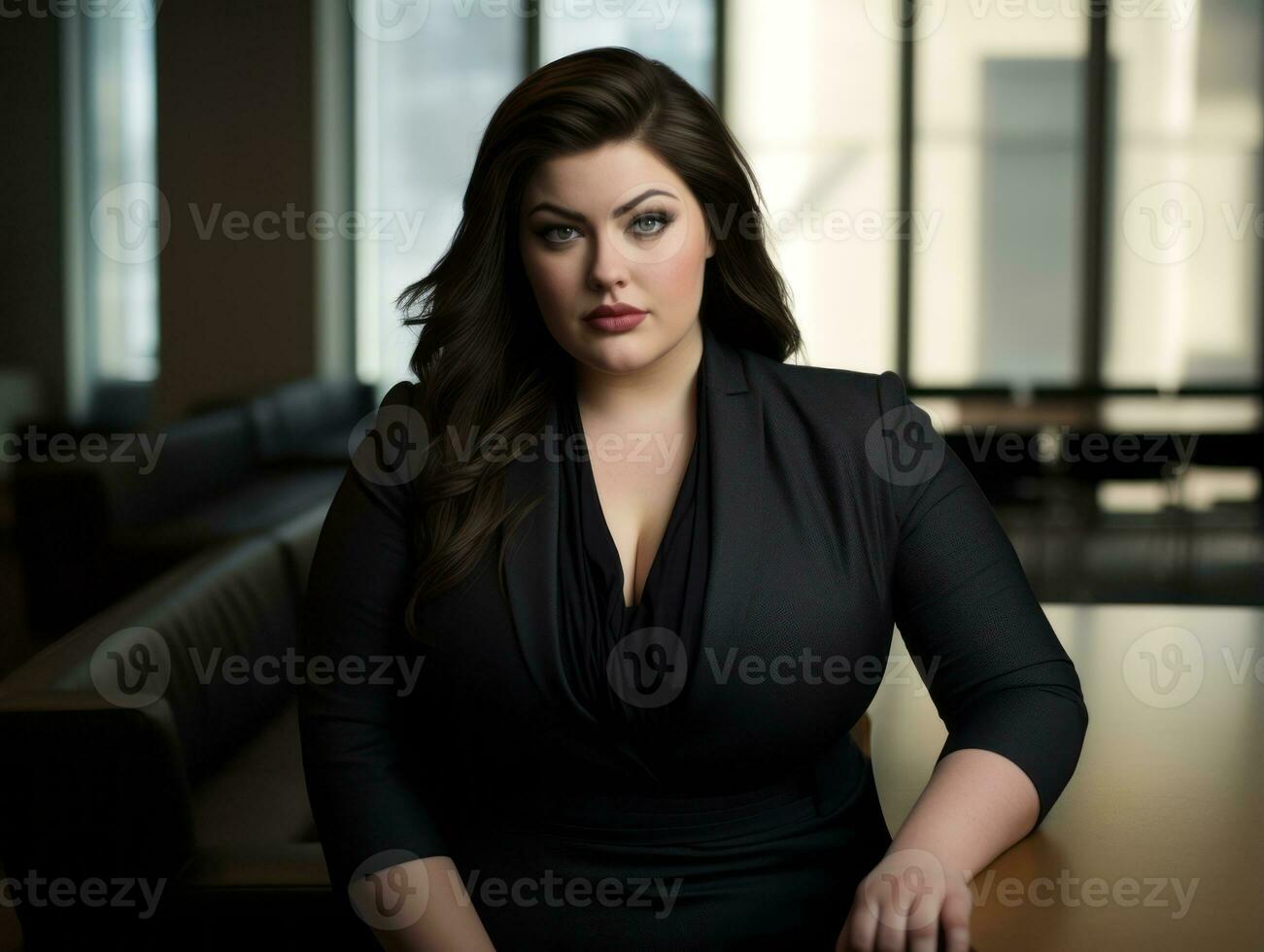 Stylish plus-size woman manager in a professional outfit AI Generative photo