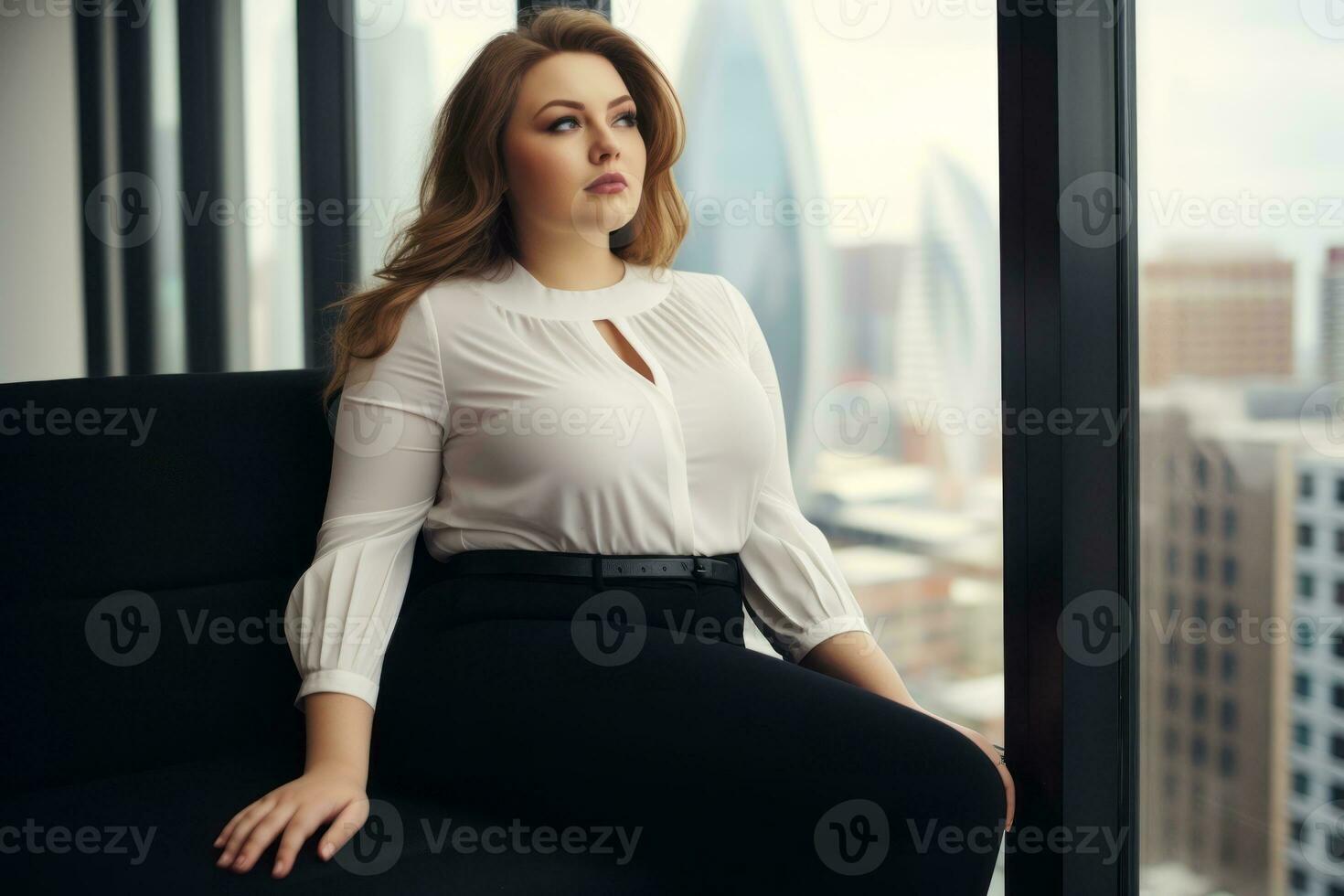 Stylish plus-size woman manager in a professional outfit AI Generative photo