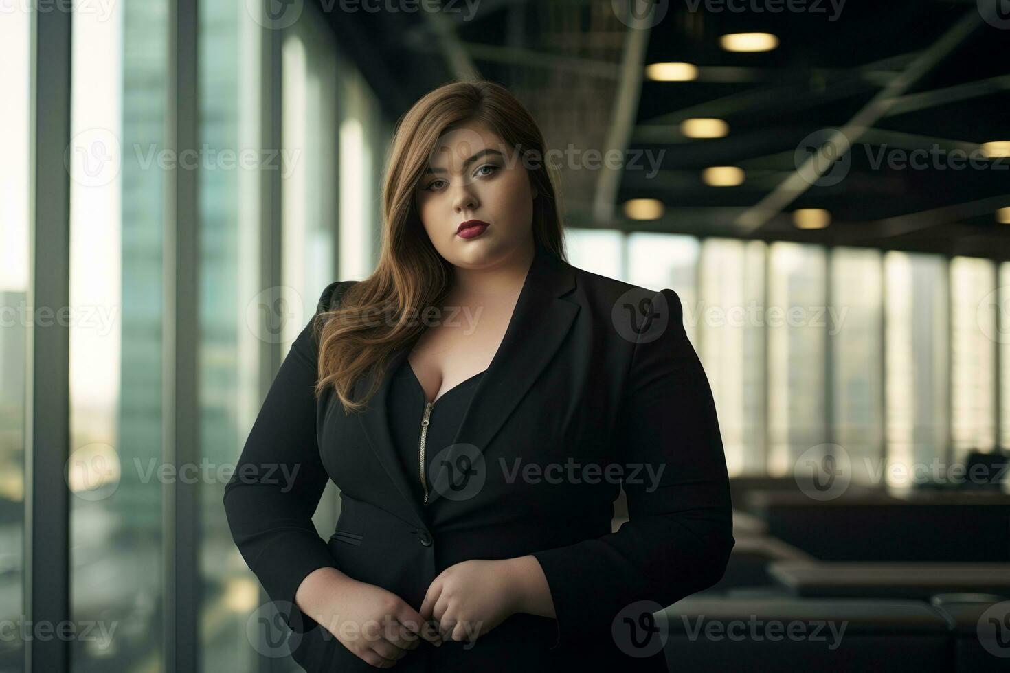 Stylish plus-size woman manager in a professional outfit AI Generative photo