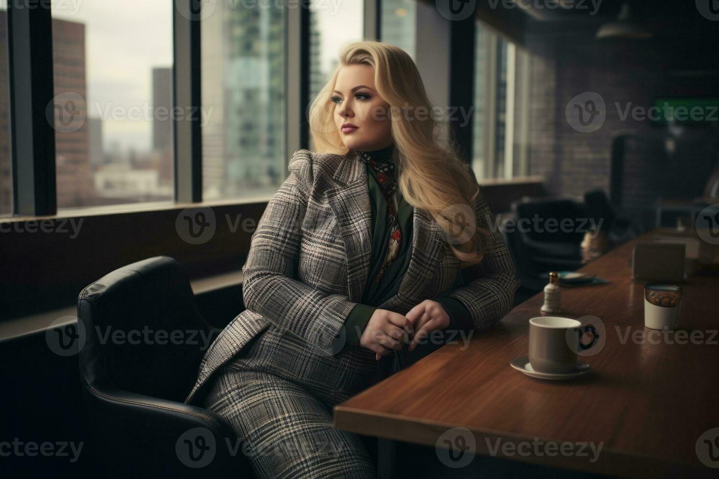 Stylish plus-size woman manager in a professional outfit AI Generative photo