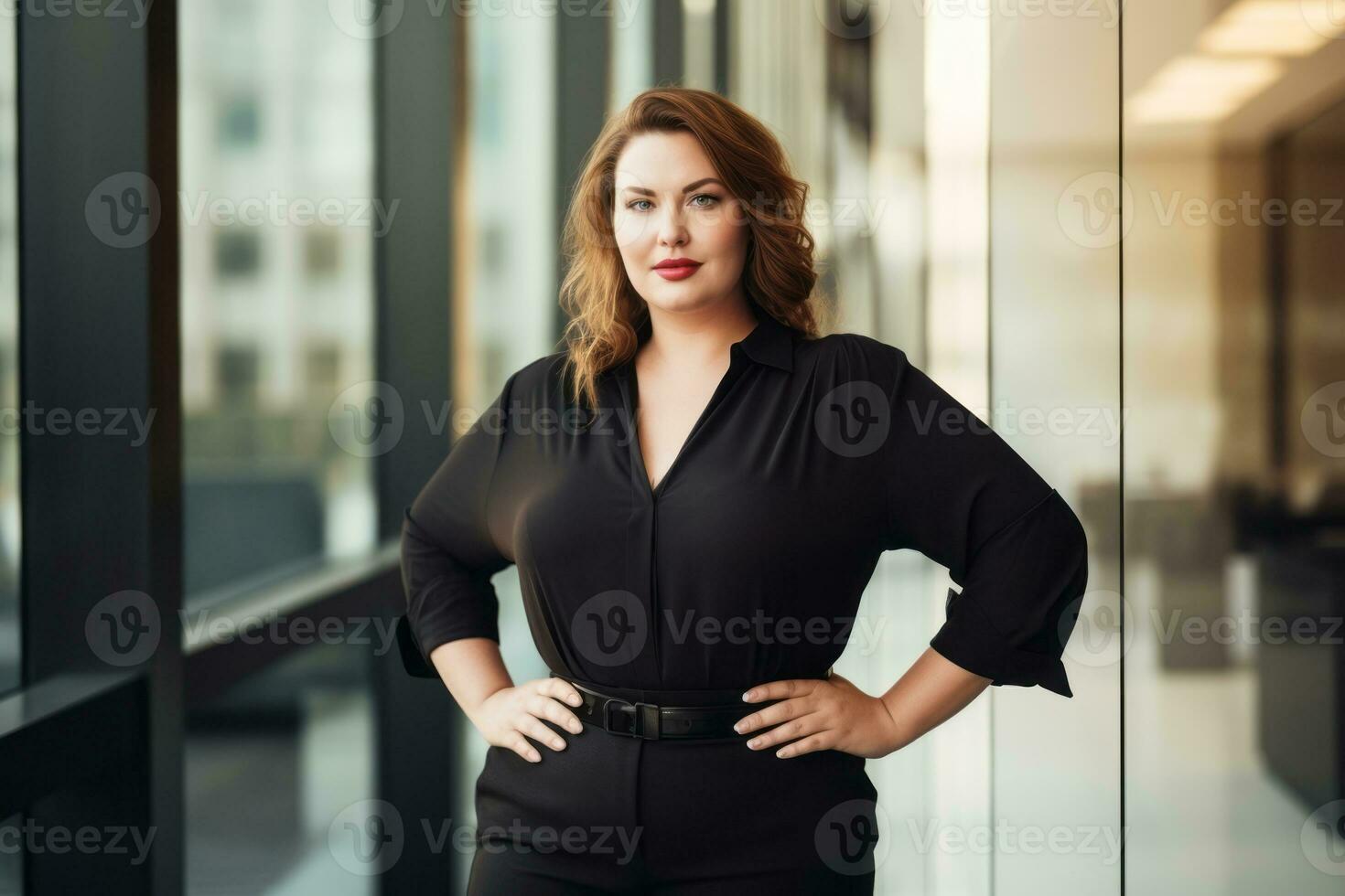 Stylish plus-size woman manager in a professional outfit AI Generative photo